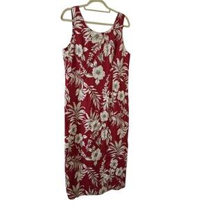 Pineapple Moon 100% Silk Hawaiian Dress Sleeveless Zipper L Red Tan Aloha G2.2